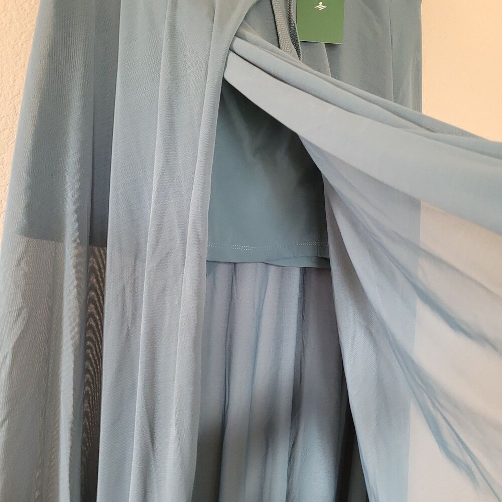 Halara High Waisted Drawstring Contrast Mesh 2-in-1 Pocket Flowy Midi Flare Sz L - Picture 5 of 7